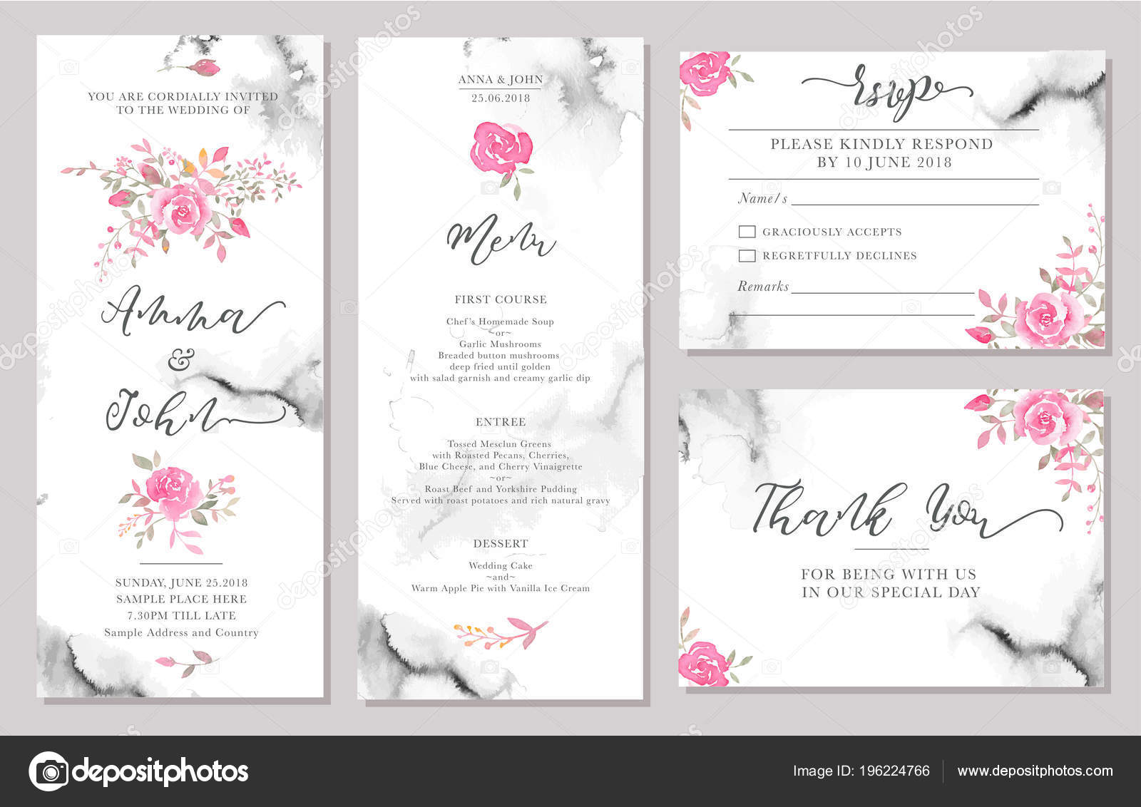 Set Wedding Invitation Card Templates Watercolor Rose Flowers With Regard To Save The Date Cards Templates