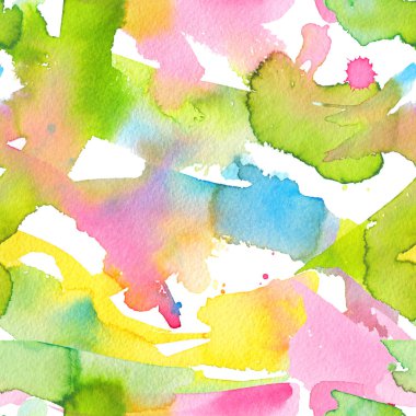 Soyut suluboya el sıçraması ve smear ile sorunsuz arka plan boyalı. Gökkuşağı renkli posterler zemin, bir karnaval, tatil, renkli parlak Desenini Yazdır