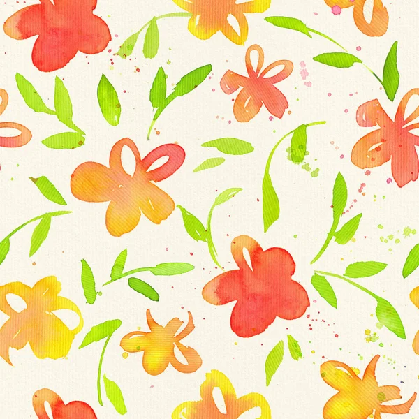Happy and bright floral seamless pattern with hand drawn watercolor flowers and leaves. Beautiful ornament for textile printing, wrapping paper, packaging etc
