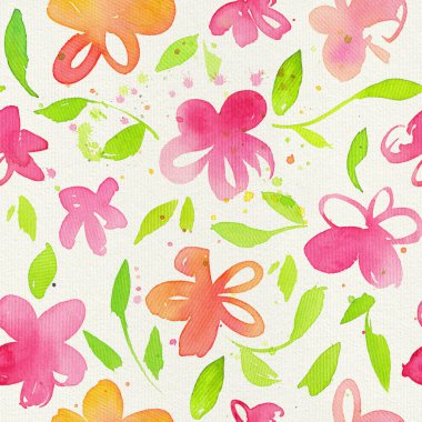 Mutlu ve parlak çiçek seamless modeli el çekilmiş suluboya çiçek ve yaprakları. Tekstil baskı, kağıt, ambalaj için güzel süsleme ambalaj vb