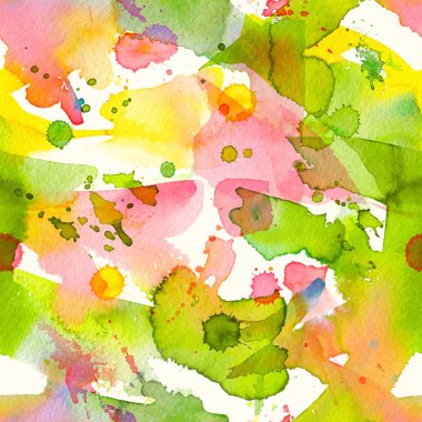 Soyut suluboya el sıçramalarına, damla ve smear ile sorunsuz arka plan boyalı. Gökkuşağı renkli posterler zemin, bir karnaval, tatil, renkli parlak Desenini Yazdır