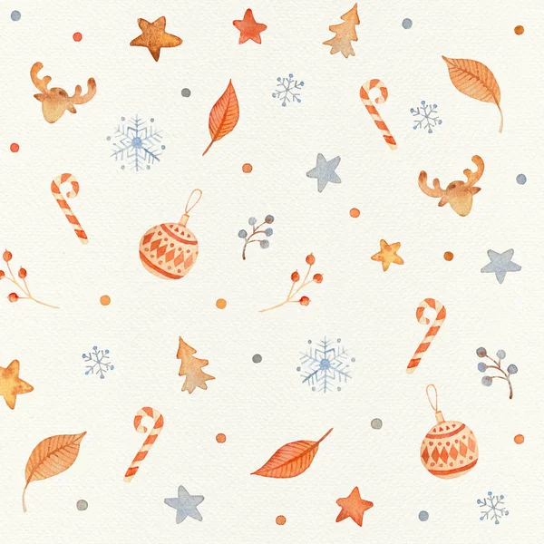 Рождественский Бесшовный Узор Праздничным Декором Цветочными Элементами Рождественские Балы Конфеты — стоковое фото