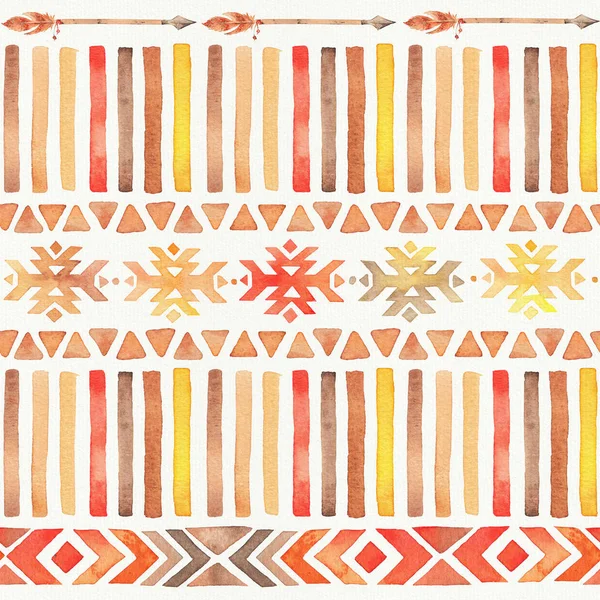 Seamless Watercolor Boho Tribal Ornamental Pattern. — Stock Photo, Image
