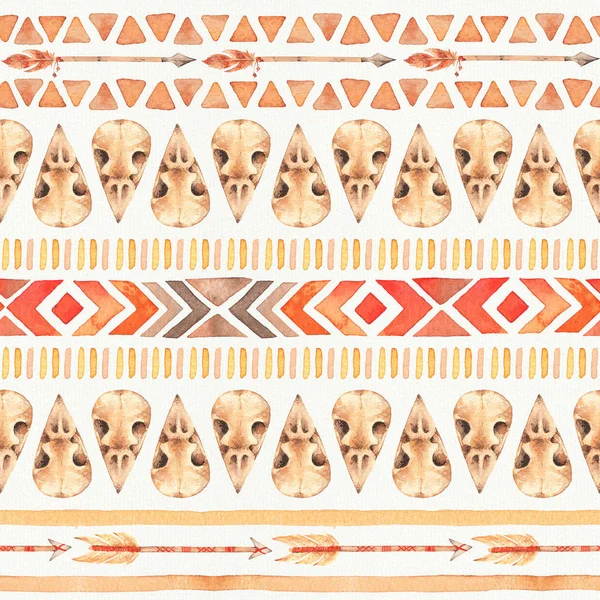 Seamless Watercolor Boho Tribal Ornamental Pattern. — Stock Photo, Image