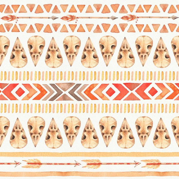 Seamless Watercolor Boho Tribal Ornamental Pattern.