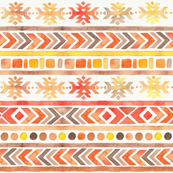 Seamless Watercolor Boho Tribal Ornamental Pattern.