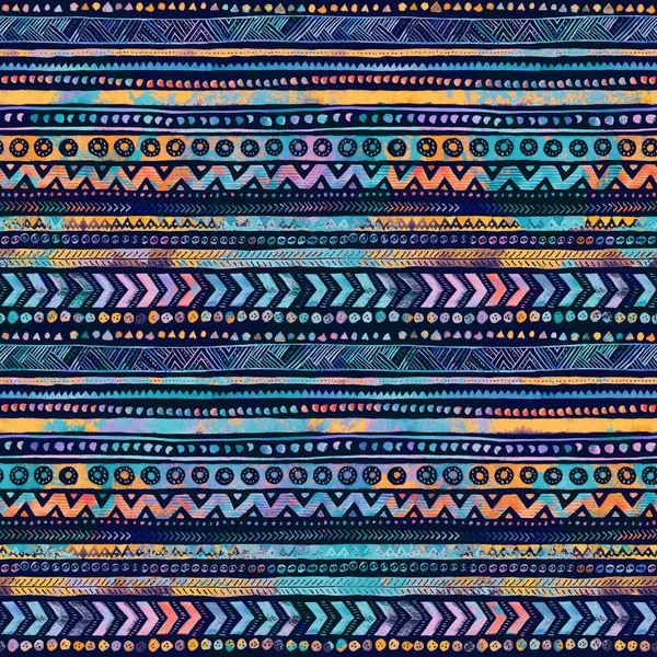 Seamless Watercolor Ethnic Tribal Ornamental Pattern - Dark navy — Stock Photo, Image