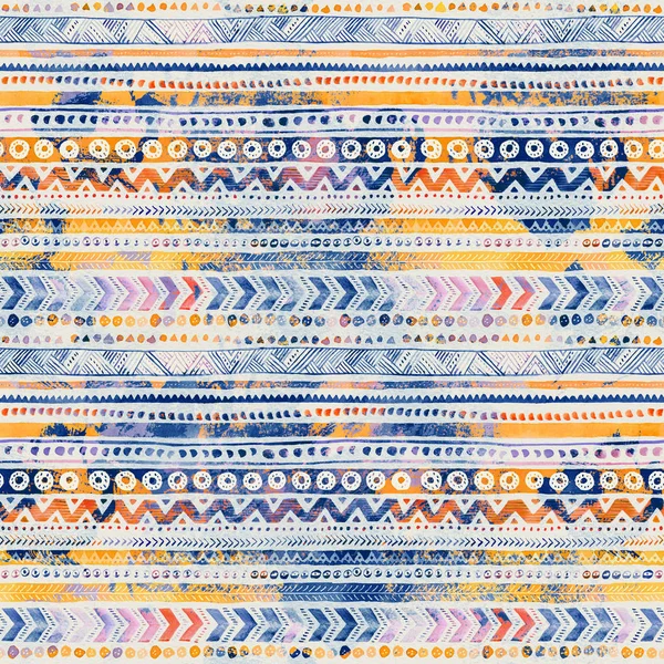 Motif ornemental tribal ethnique aquarelle sans couture - bleu et — Photo