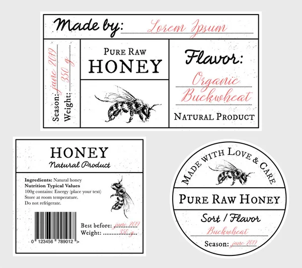 Set van vectorkaart templates met Honey Bee-deksel, voor en BAC — Stockvector