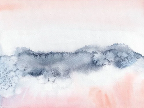 Blush Pink and navyblue abstract watercolor hand painted landsca