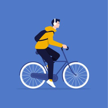 The guy is riding a bicycle. Rest and vacation. Healthy lifestyle. Vector flat illustration clipart