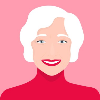 Yaşlı bir kadın portresi. Avatar neşeli adam. Vektör çizim