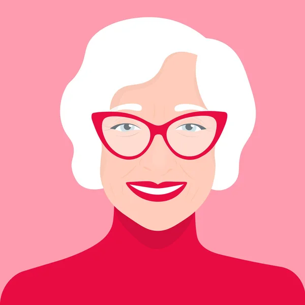 Portrét Starou Ženu Avatar Veselý Důchodce Vektorové Ilustrace — Stockový vektor