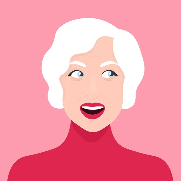 Πορτρέτο Μιας Γυναίκας Περίεργος Παλιά Πρόσωπο Έκπληξη Avatar Χαρούμενος Συνταξιούχος — Διανυσματικό Αρχείο