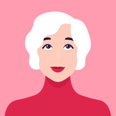 Yaşlı bir kadın yüzü. Rüya. Duygu hakları. Bir adam portresi. Avatar. Vektör düz çizim
