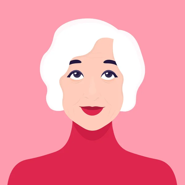 Rostro Una Anciana Soñando Derechos Emoción Retrato Jubilado Avatar Vector — Archivo Imágenes Vectoriales