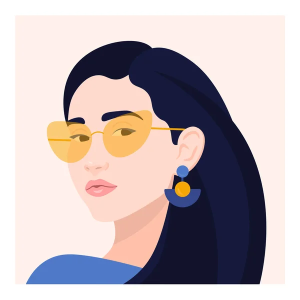 Bir kadın portresi. Başında bir kız. Avatar. Minimalist. Düz. Vektör çizim
