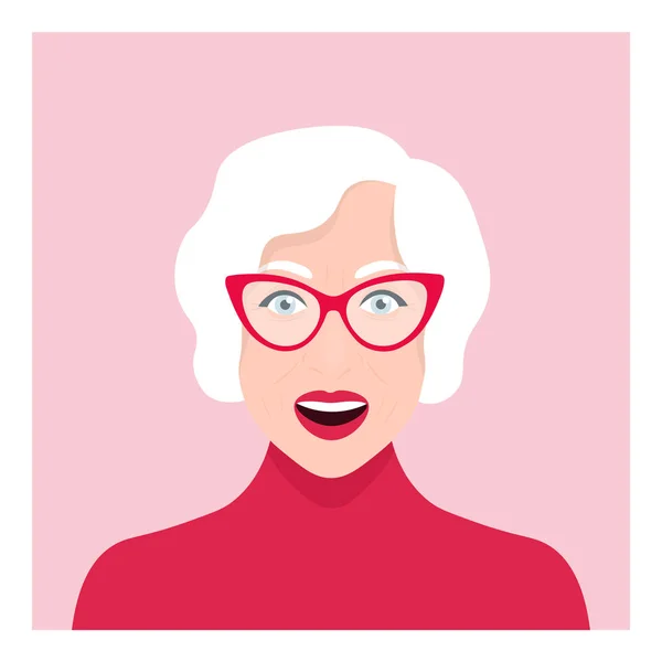 Ευτυχισμένη Γιαγιά Ηλικιωμένη Γυναίκα Πορτραίτο Του Συνταξιούχου Ενεργό Γήρας Επίπεδη — Διανυσματικό Αρχείο