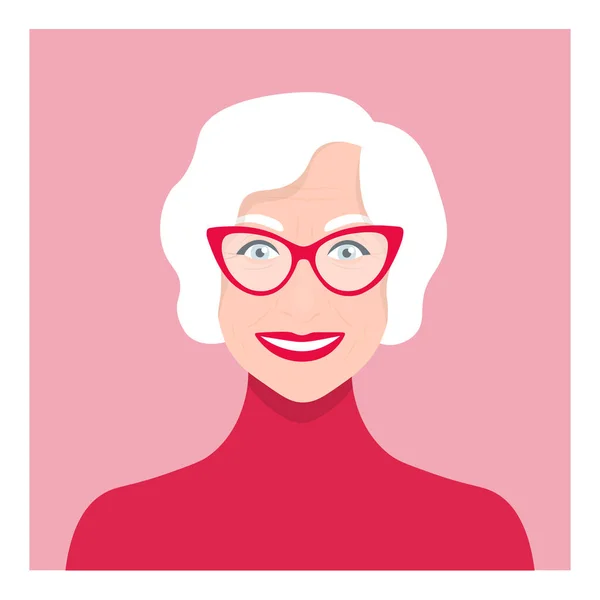 Feliz Anciana Retrato Jubilado Abuela Ilustración Plana Del Vector — Archivo Imágenes Vectoriales