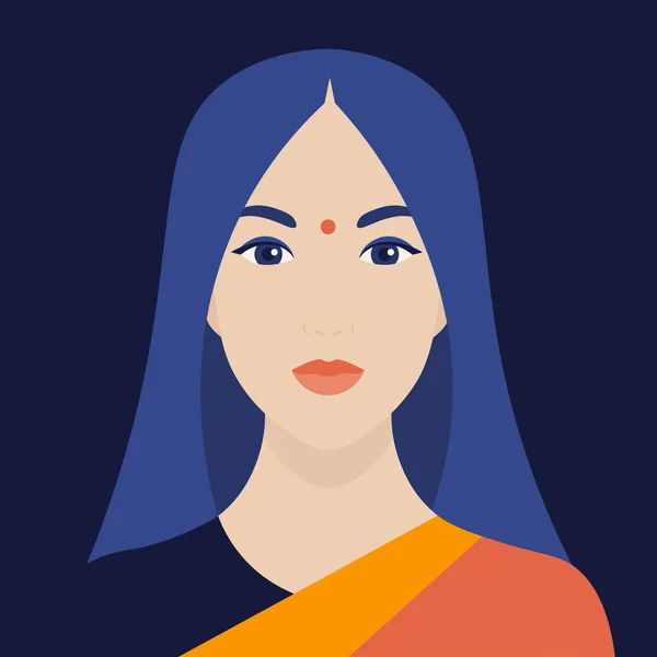 Femme Indienne Tenue Traditionnelle Portrait Une Belle Fille Avatar Visage — Image vectorielle