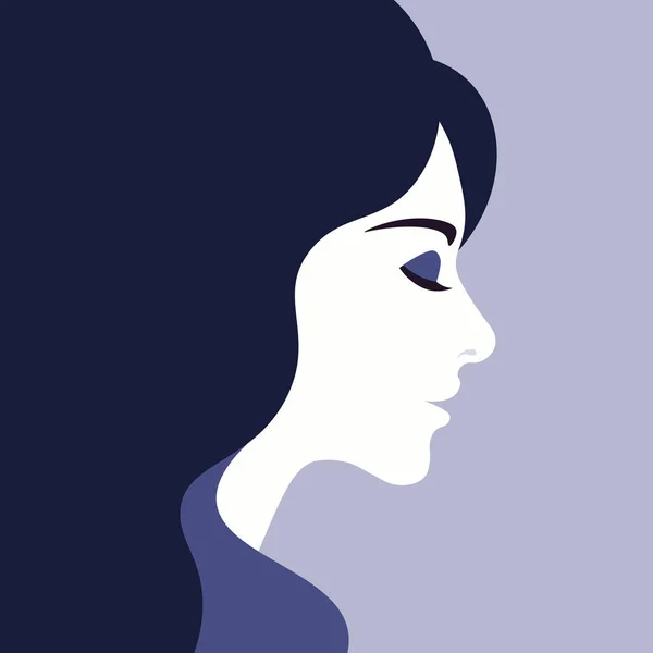 Profil Wanita Kepala Seorang Gadis Cantik Minimalisme Ilustrasi Rata Vektor - Stok Vektor