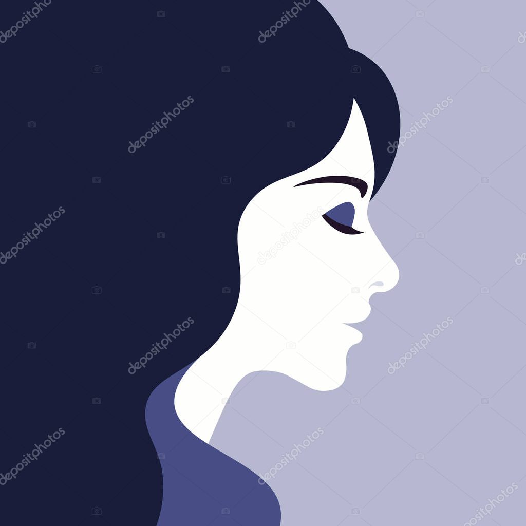 Female profile. The head of a beautiful girl. Minimalism. Vector flat illustration