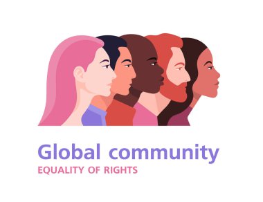 Male and female faces in profile. International relationships. Diversity culture. Team. Vector flat illustration clipart