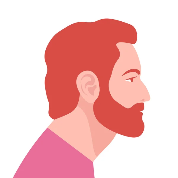 Ruiva Homem Barbudo Perfil Retrato Avatar Ilustração Plana Vetorial —  Vetores de Stock