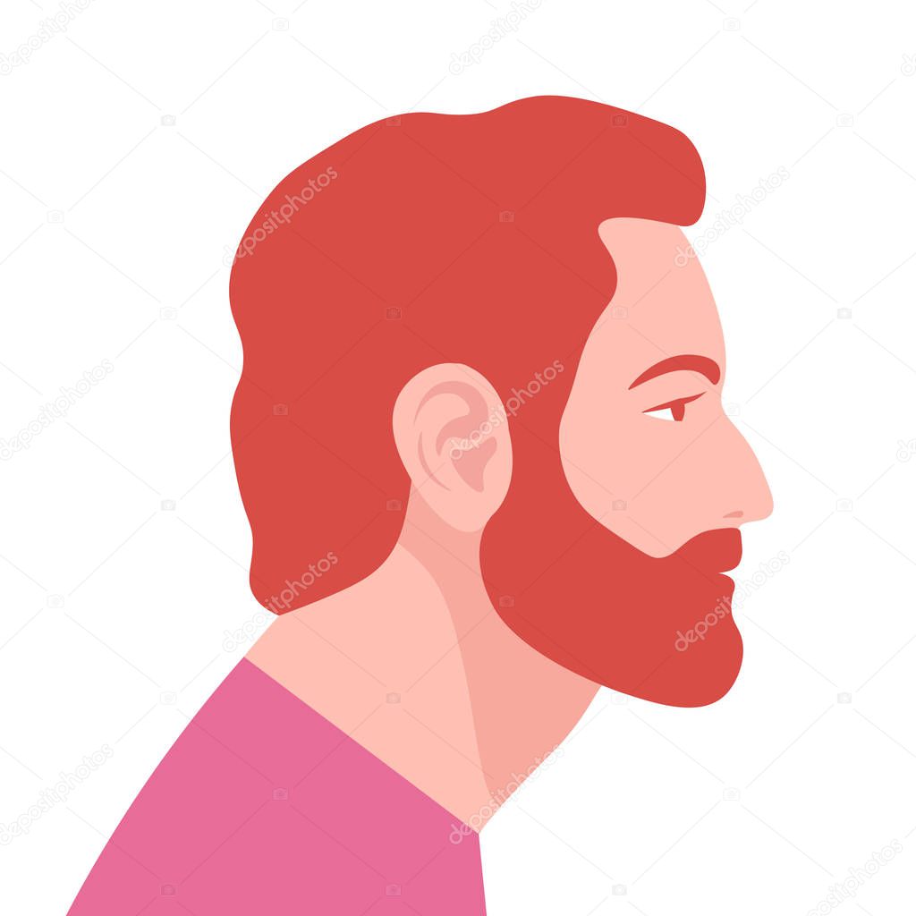 The redhead of a bearded man in profile. Portrait. Avatar. Vector Flat Illustration