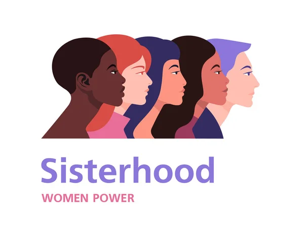 Kardeşlik Profilleri Farklı Milletler Kadınların Dünya Kadınlar Günü Vektör Düz — Stok Vektör