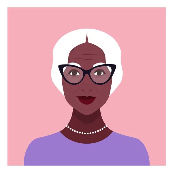 Yaşlı Bir Afrikalı Kadın Portresi Avatar Için Bir Sosyal Milletler — Stok Vektör