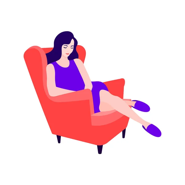 Una Mujer Está Descansando Una Cómoda Silla Fácil Comodidad Ilustración — Vector de stock