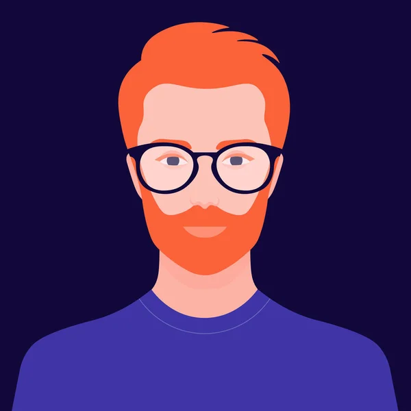 赤毛の男の肖像画眼鏡をかけたビジネスマンのアバター カラフルな肖像画 ベクトルフラットイラスト — ストックベクタ