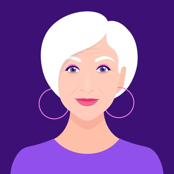 Yaşlı Bir Kadının Portresi Avatar Moda Emekli Mutlu Yaşlılık Vektör — Stok Vektör