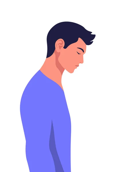 Profile Sad Young Man His Head Errors Failures Depression Vector — Stock Vector