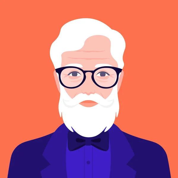 Portrét Starého Hipstera Obleku Motýlek Avatár Módní Dědeček Vektorová Ilustrace — Stockový vektor