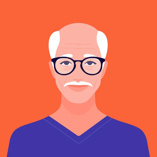 一个老人的脸 老人的情感 画像一位欧洲祖父 矢量平面插图 — 图库矢量图片
