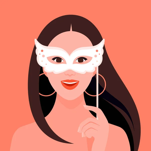 Elinde Karnaval Maskesi Tutan Avrupalı Bir Kadın Yaz Festivalleri Tatiller — Stok Vektör
