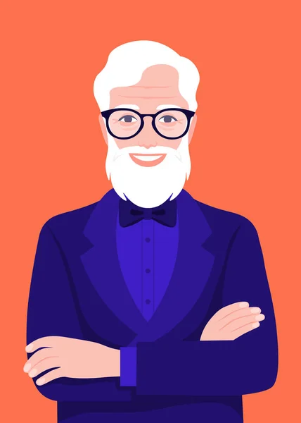 Portrét Elegantního Staršího Muže Obleku Úspěšný Obchodník Zkříženýma Rukama Světlý — Stockový vektor
