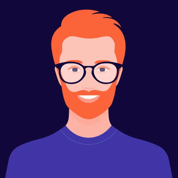 赤い髪のヨーロッパ人男性の肖像画 眼鏡をかけたあごひげ男のアバター ハッピーフェイスベクトルフラットイラスト — ストックベクタ