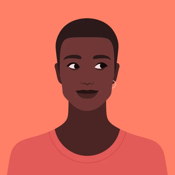 Porträt Eines Neugierigen Afrikaners Avatar Eines Jungen Mannes Vektorflache Abbildung — Stockvektor