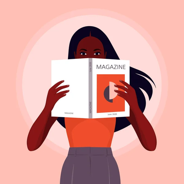 Menina Africana Lendo Uma Revista Literatura Educação Férias Verão Ilustração —  Vetores de Stock