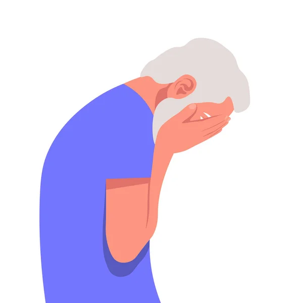 Profilo Anziano Disperato Tragedia Morte Una Persona Cara Esaurimento Nervoso — Vettoriale Stock