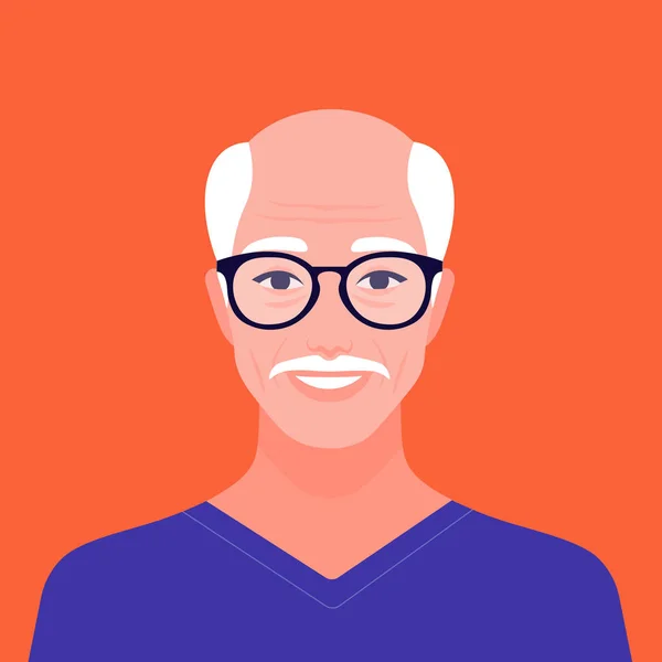 Retrato Anciano Feliz Avatar Una Sonrisa Abuelo Ilustración Plana Del — Vector de stock