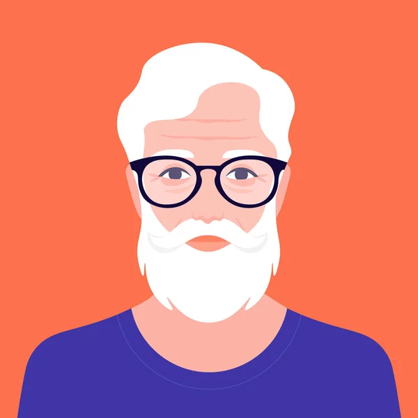 Retrato Viejo Hipster Con Barba Abuelo Moda Avatar Pensionista Con — Vector de stock