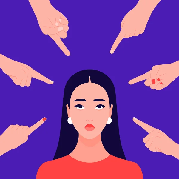 Hands People Point Girl Portrait Non Confident Woman Opinion Pressure — Stock Vector