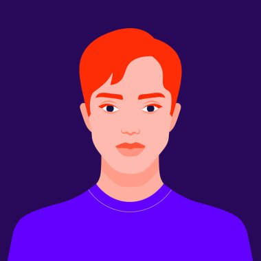 Kızıl saçlı bir adamın portresi. Avatar bir adam. Renkli portre. Üniversite öğrencisi. Vektör düz illüstrasyon