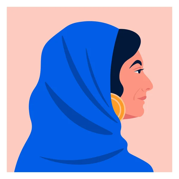 Profil Muslimsk Kvinna Huvudduk Avatar Arabisk Dam Vektor Platt Illustration — Stock vektor