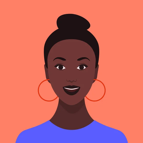 Avatar Una Chica Africana Feliz Estudiante Joven Sonríe Ilustración Plana — Archivo Imágenes Vectoriales