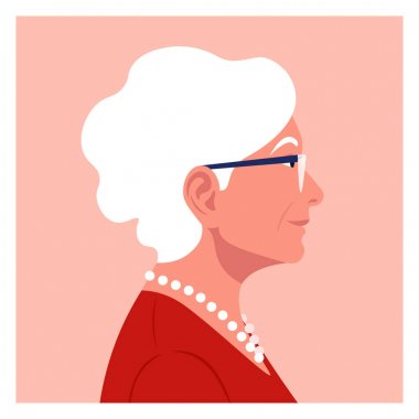 Yaşlı bir kadın profili. Emekli yüz tarafı. Avatar. Vektör düz çizim